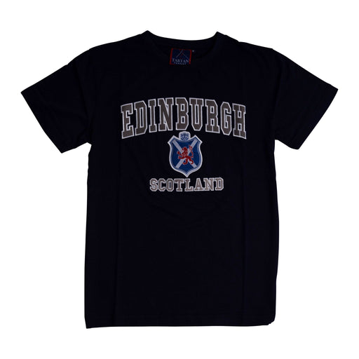 T-Shirt Emb. Edin/ Flag/ Shield/ Lion - Heritage Of Scotland - NAVY