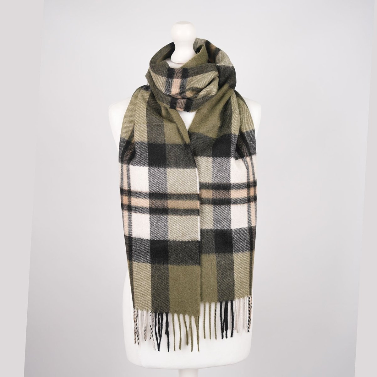 Tartan Weaving Mill 100% Pure Cashmere Scarf - Made in Scotland - Amplified Olive - Heritage Of Scotland -