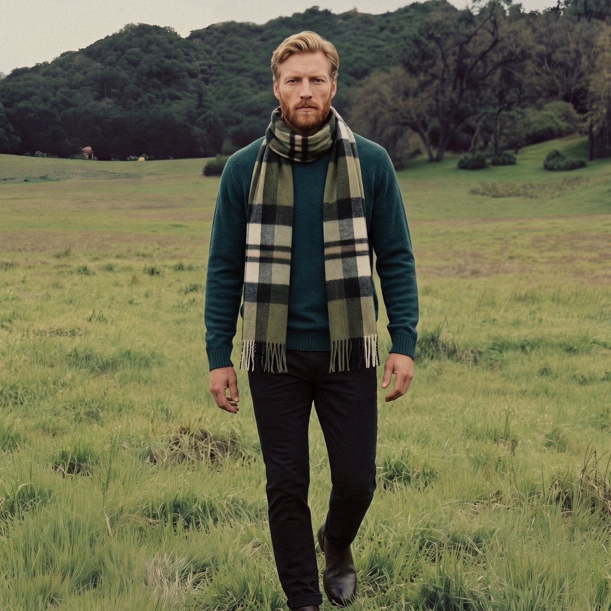 Tartan Weaving Mill 100% Pure Cashmere Scarf - Made in Scotland - Amplified Olive - Heritage Of Scotland -
