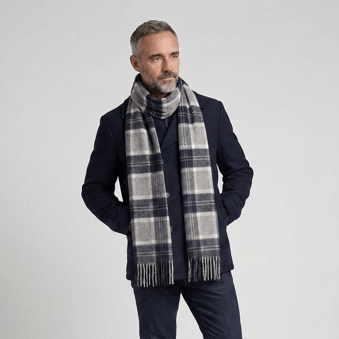 Tartan Weaving Mill 100% Pure Cashmere Scarf - Made in Scotland - Bannockbane Silver - Heritage Of Scotland -