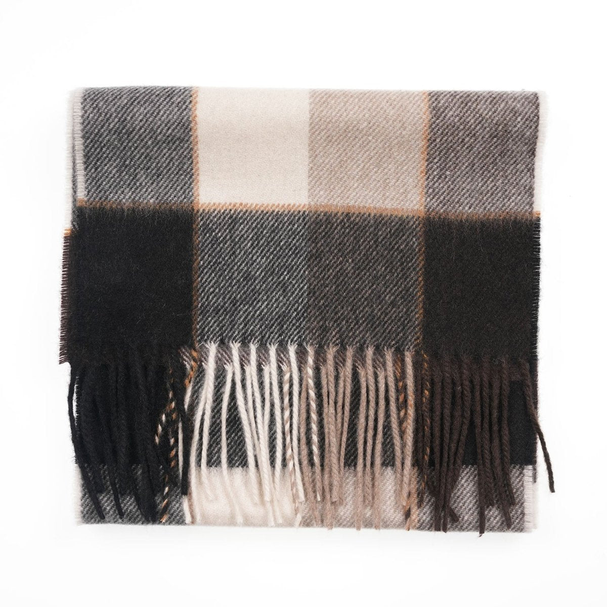 Tartan Weaving Mill 100% Pure Cashmere Scarf - Made in Scotland - Block Pinstripe Cocoa - Heritage Of Scotland -