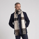 Tartan Weaving Mill 100% Pure Cashmere Scarf - Made in Scotland - Block Pinstripe Cocoa - Heritage Of Scotland -