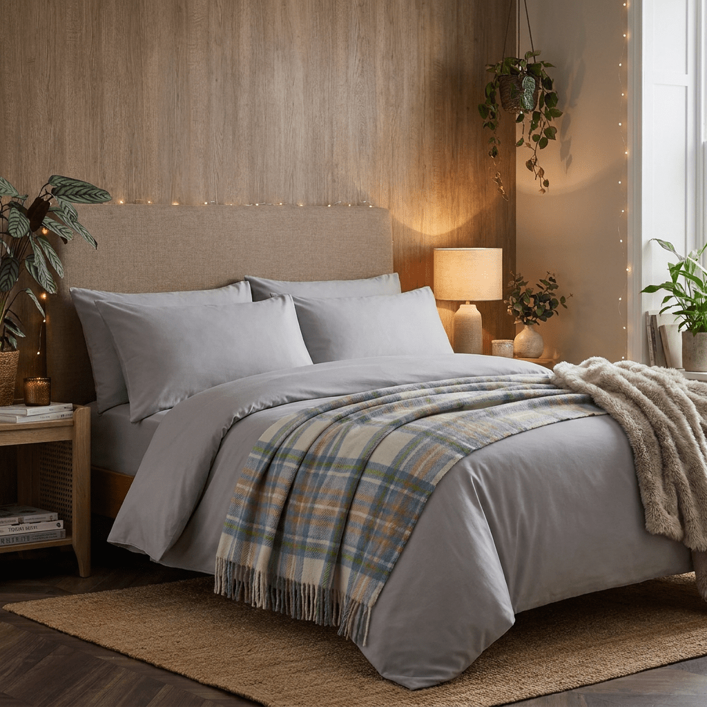 Tartan Wool Blend Blanket Throw – Soft Plaid Sofa & Bed Blanket - Stewart Muted Blue - Heritage Of Scotland -