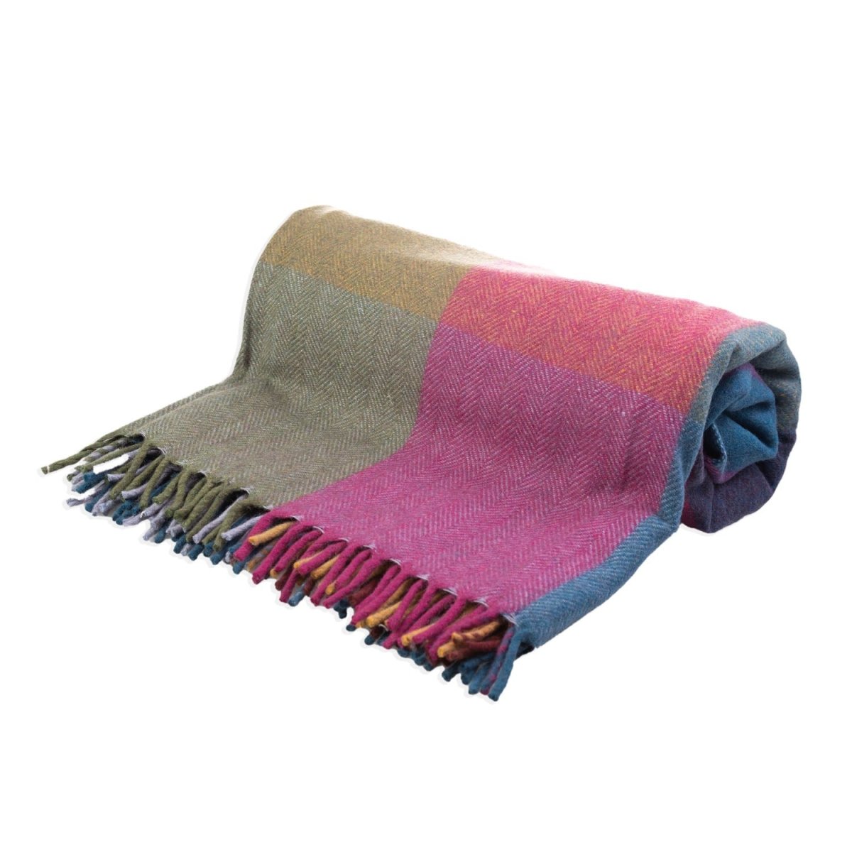 The Cosy Check – Recycled Wool Block-Check Herringbone Blanket - BRIGHT - Heritage Of Scotland -