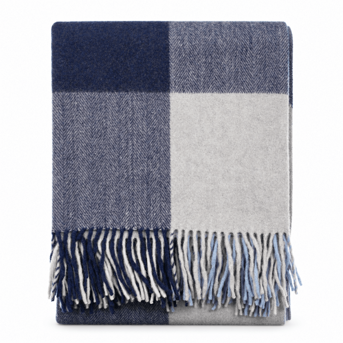 The Cosy Check – Recycled Wool Block-Check Herringbone Blanket - LIGHT BLUE - Heritage Of Scotland -