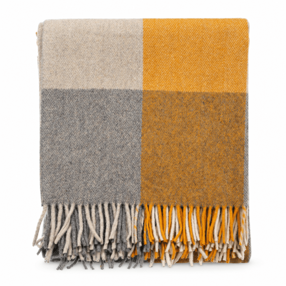 The Cosy Check – Recycled Wool Block-Check Herringbone Blanket - NATURAL OCHRE - Heritage Of Scotland -