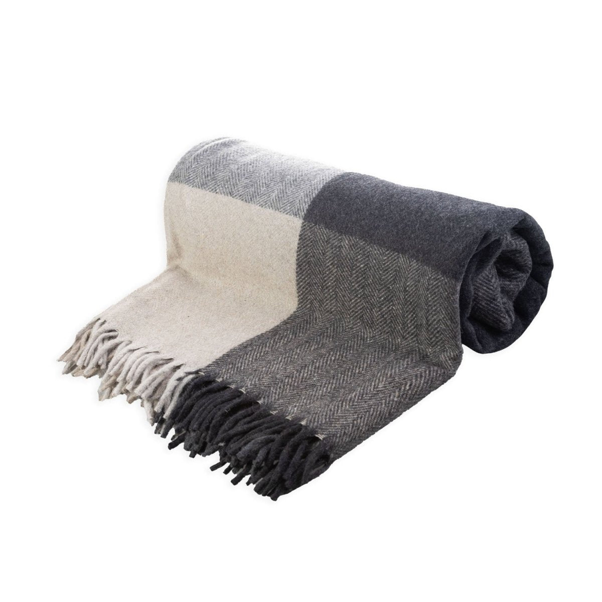 The Cosy Check – Recycled Wool Block-Check Herringbone Blanket - NATURAL TAUPE - Heritage Of Scotland -