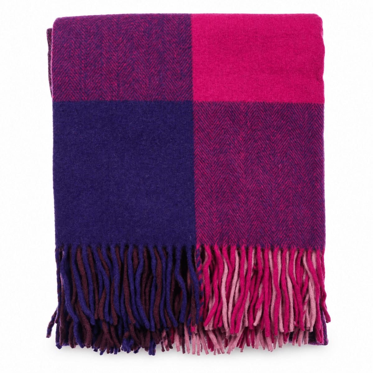 The Cosy Check – Recycled Wool Block-Check Herringbone Blanket - PURPLE MIX - Heritage Of Scotland -