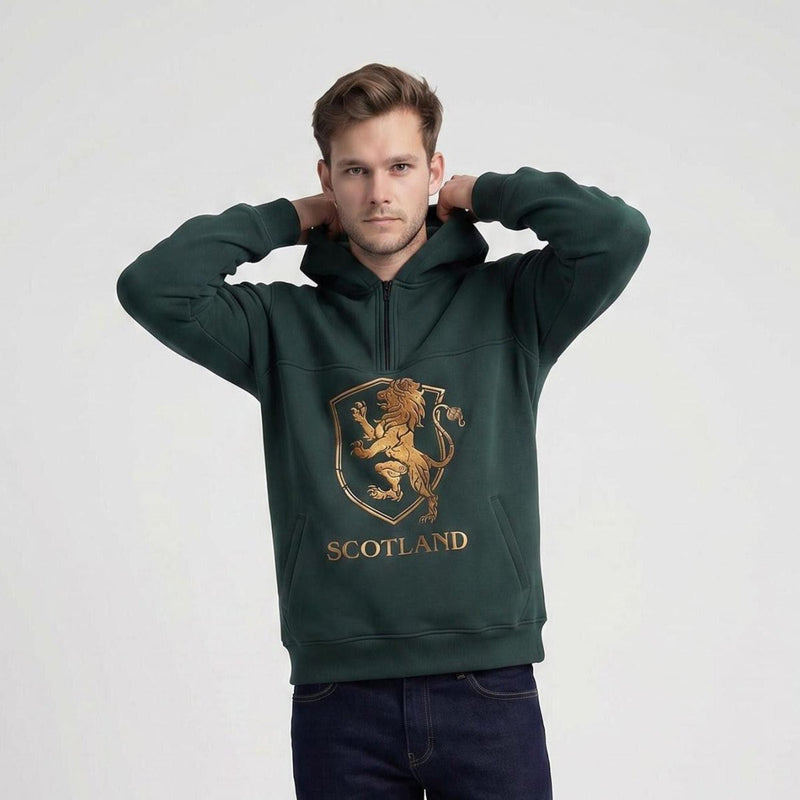 The Highland Heritage: Golden Lion Half - Zip Green Hoodie - Heritage Of Scotland - S