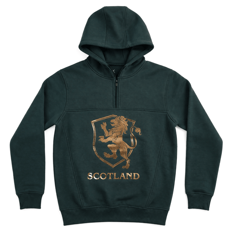 The Highland Heritage: Golden Lion Half - Zip Green Hoodie - Heritage Of Scotland - S