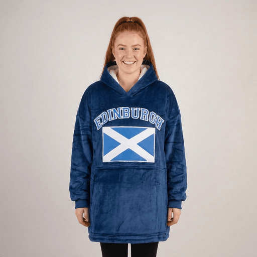 Unisex Edinburgh Saltire Hoodie Blanket – Navy Oversized Fleece - Heritage Of Scotland -