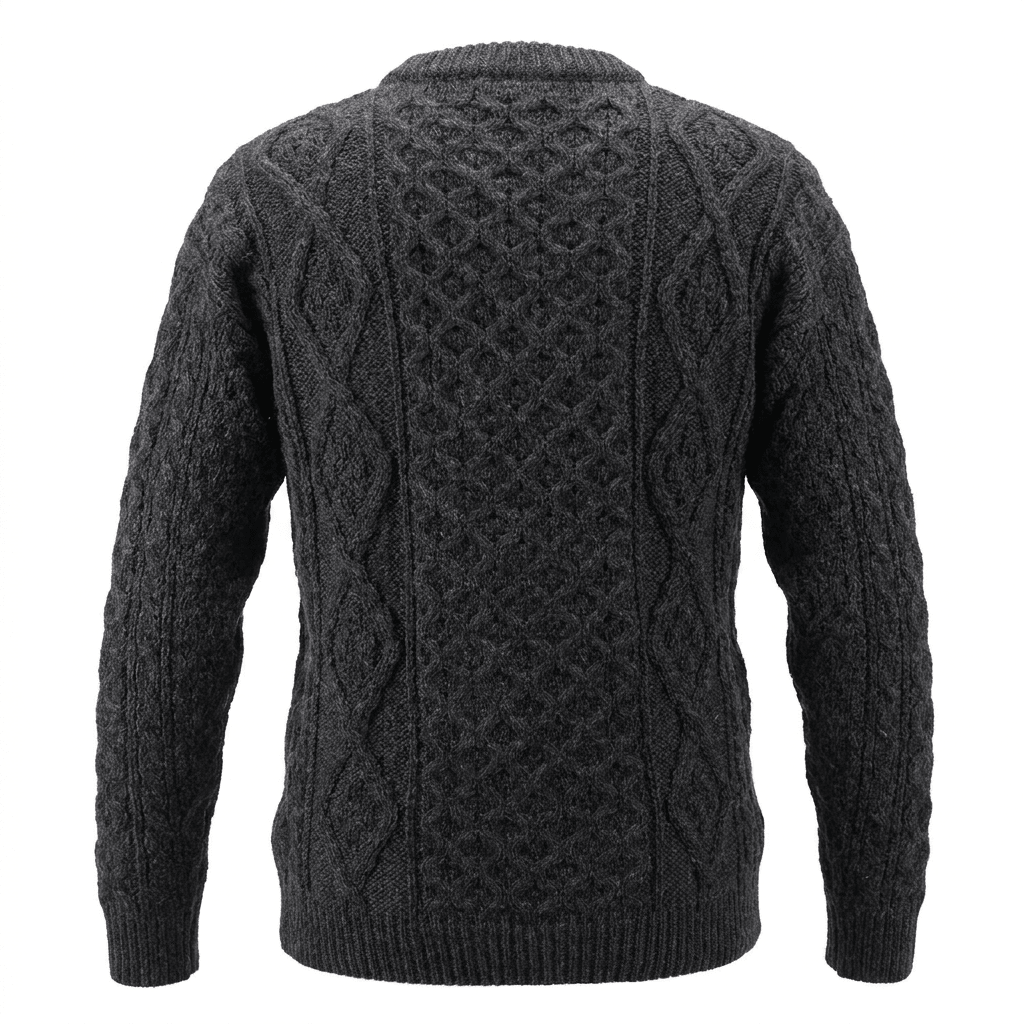 Unisex Grey 100% Wool Aran Cable Knit Crew Neck Jumper – Made in Ireland | Charcoal - Heritage Of Scotland - XS