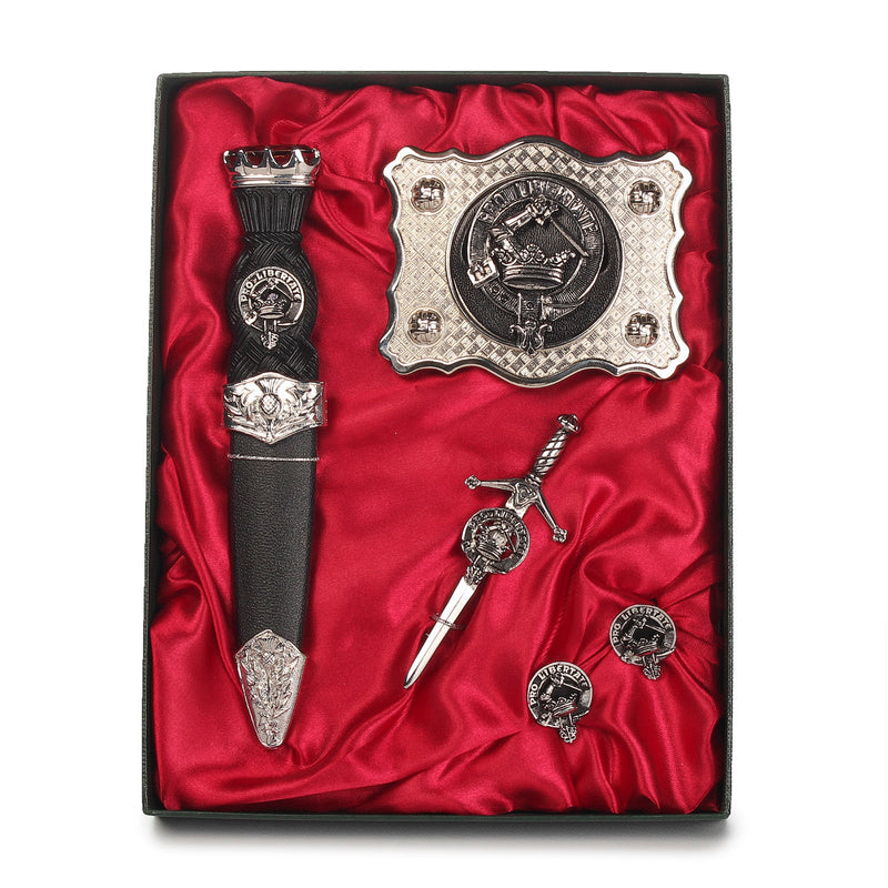 Wallace Clan Badge, Kilt Pin, Lapel Pin, Cufflinks, Keyring/Key Fob & Gift Set — Fine Pewter by Art Pewter — Made in Scotland (Shiny Finish) - Heritage Of Scotland - Gift Set