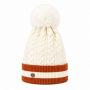 Woman's Knit Hat with Pom Pom and Fleece Lining - Banded and White - Heritage Of Scotland - 