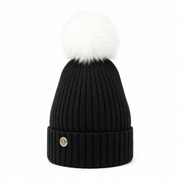 Woman's Knit Hat with Pom Pom and Fleece Lining - Black and White - Heritage Of Scotland - 