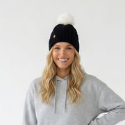 Woman's Knit Hat with Pom Pom and Fleece Lining - Black and White - Heritage Of Scotland - 