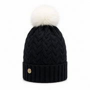 Woman's Knit Hat with Pom Pom and Fleece Lining - Black and White - Heritage Of Scotland - 