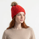 Woman's Knit Hat with Pom Pom and Fleece Lining - Ferrari Red and Brown - Heritage Of Scotland - 