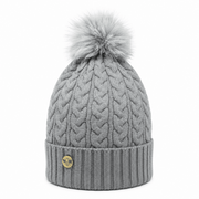 Woman's Knit Hat with Pom Pom and Fleece Lining - Grey - Heritage Of Scotland - 