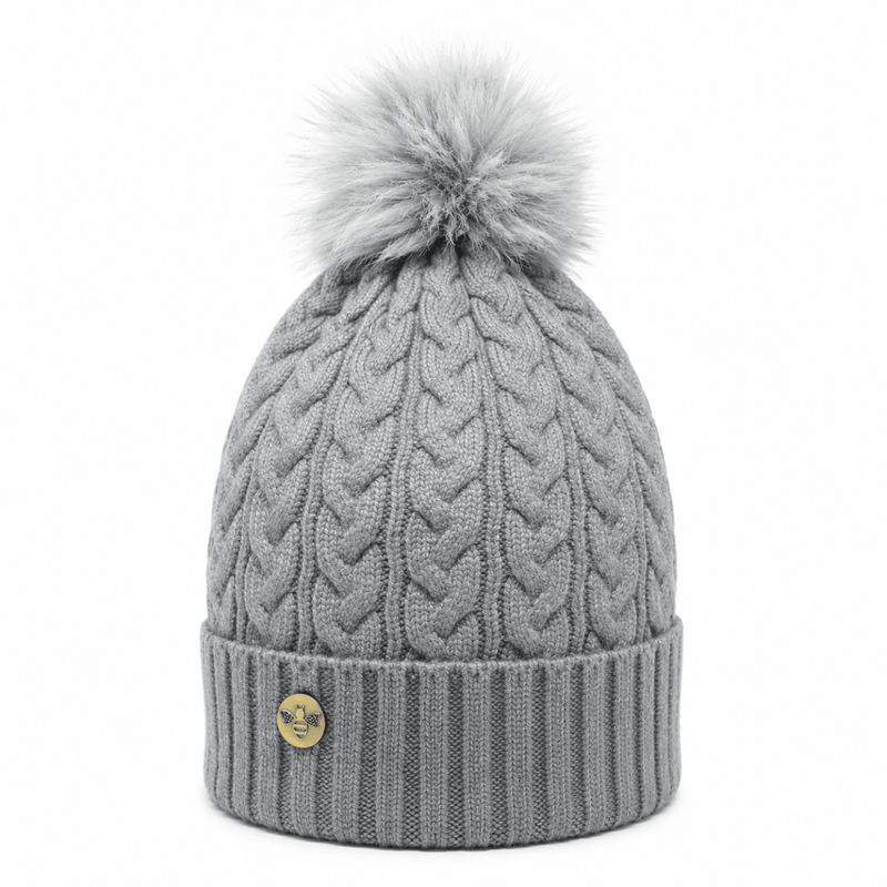 Woman's Knit Hat with Pom Pom and Fleece Lining - Grey - Heritage Of Scotland - 