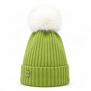 Woman's Knit Hat with Pom Pom and Fleece Lining - Matcha and White - Heritage Of Scotland - 
