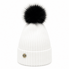 Woman's Knit Hat with Pom Pom and Fleece Lining - White and Black - Heritage Of Scotland - 