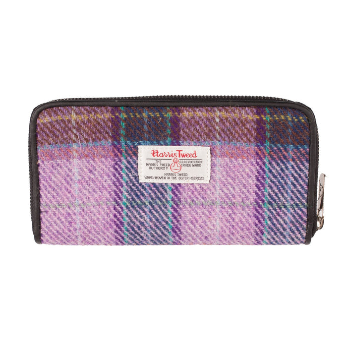 Women's Harris Tweed Staffa Zip Purse Pink/Lilac Check - Heritage Of Scotland - PINK/LILAC CHECK