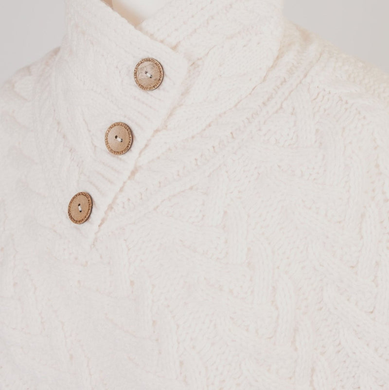 Women’s Knitted Hooded Poncho with Buttons – Cable Knit Cape - CREAM - Heritage Of Scotland -