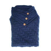 Women’s Knitted Hooded Poncho with Buttons – Cable Knit Cape - NAVY - Heritage Of Scotland -