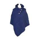 Women’s Knitted Hooded Poncho with Buttons – Cable Knit Cape - NAVY - Heritage Of Scotland -