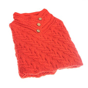 Women’s Knitted Hooded Poncho with Buttons – Cable Knit Cape - RED - Heritage Of Scotland -