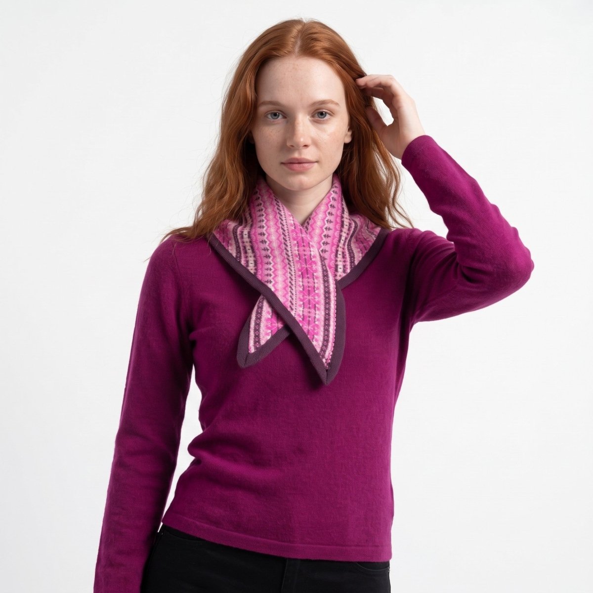 Women’s Lambswool Fair Isle Neck Scarf – Made in Scotland - CASIS PURPLE - Heritage Of Scotland -
