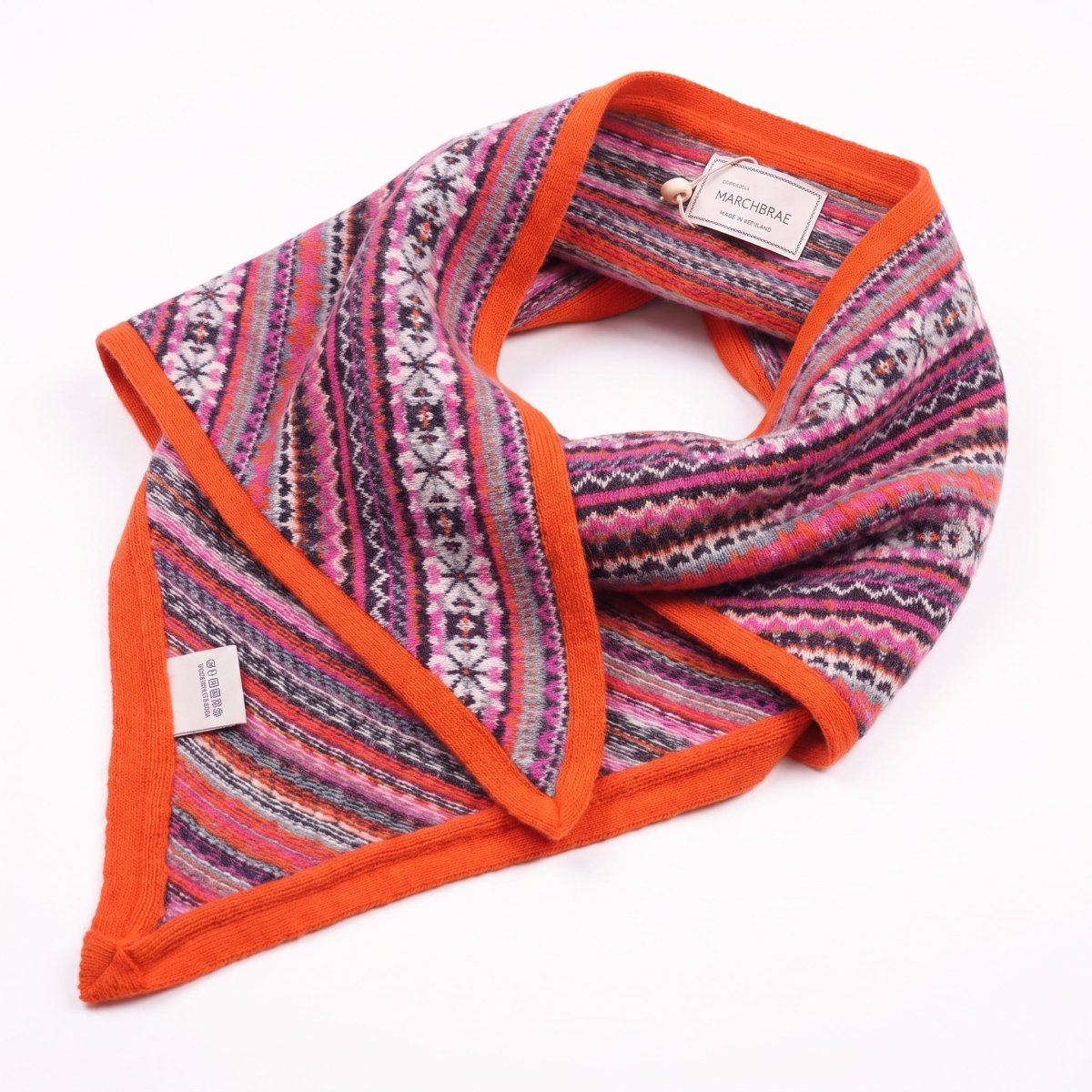 Women’s Lambswool Fair Isle Neck Scarf – Made in Scotland - ORANGE - Heritage Of Scotland -