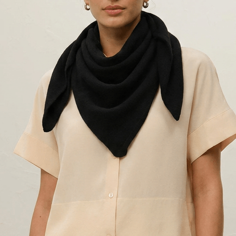 Women’s Luxury Ribbed Cashmere Triangle Scarf - BLACK - Heritage Of Scotland -