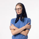 Women’s Luxury Ribbed Cashmere Triangle Scarf - NAVY - Heritage Of Scotland -
