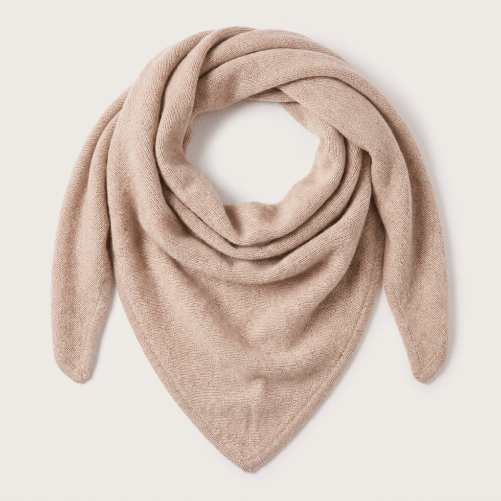 Women’s Luxury Ribbed Cashmere Triangle Scarf - SAND BEIGE - Heritage Of Scotland -