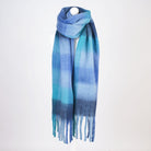 Women’s Soft Check Scarf – Oversized Plaid Winter Wrap with Tassel Fringe - Bright Blue Check - Heritage Of Scotland -