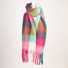 Women’s Soft Check Scarf – Oversized Plaid Winter Wrap with Tassel Fringe - Burgundy Check - Heritage Of Scotland -