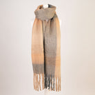 Women’s Soft Check Scarf – Oversized Plaid Winter Wrap with Tassel Fringe - Camel Check - Heritage Of Scotland -