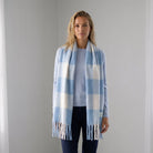 Women’s Soft Check Scarf – Oversized Plaid Winter Wrap with Tassel Fringe - Dark Blue Check - Heritage Of Scotland -