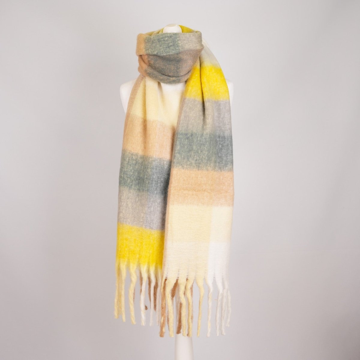 Women’s Soft Check Scarf – Oversized Plaid Winter Wrap with Tassel Fringe - Orche Check - Heritage Of Scotland -