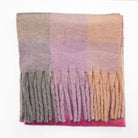 Women’s Soft Check Scarf – Oversized Plaid Winter Wrap with Tassel Fringe - Pink/ Grey Check - Heritage Of Scotland -