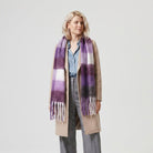 Women’s Soft Check Scarf – Oversized Plaid Winter Wrap with Tassel Fringe - Purple Check - Heritage Of Scotland -