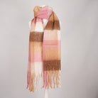 Women’s Soft Check Scarf – Oversized Plaid Winter Wrap with Tassel Fringe - Rose Check - Heritage Of Scotland -