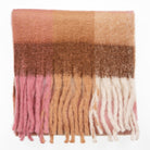 Women’s Soft Check Scarf – Oversized Plaid Winter Wrap with Tassel Fringe - Rose Check - Heritage Of Scotland -