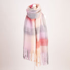 Women’s Soft Check Scarf – Oversized Plaid Winter Wrap with Tassel Fringe - Rose Check - Heritage Of Scotland -