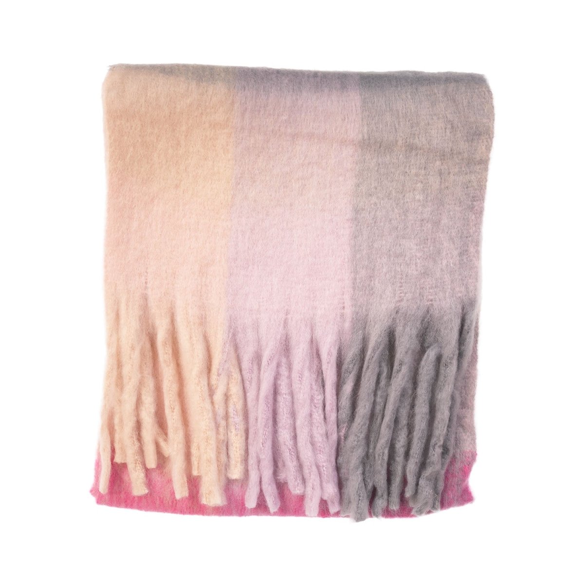 Women’s Soft Check Scarf – Oversized Plaid Winter Wrap with Tassel Fringe - Rose Check - Heritage Of Scotland -