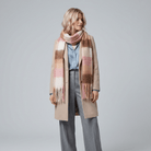 Women’s Soft Check Scarf – Oversized Plaid Winter Wrap with Tassel Fringe - Rose Check - Heritage Of Scotland -