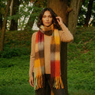 Women’s Soft Check Scarf – Oversized Plaid Winter Wrap with Tassel Fringe - Spice Check - Heritage Of Scotland -