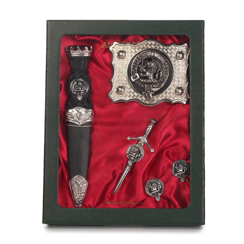 Young Clan Badge, Kilt Pin, Lapel Pin, Cufflinks, Keyring/Key Fob & Gift Set — Fine Pewter by Art Pewter — Made in Scotland (Shiny Finish) - Heritage Of Scotland - Gift Set